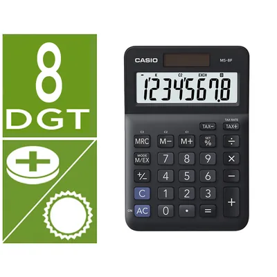 CASIO Calculadora Casio MS-8F Sobremesa 8 Digitos Tax +/- Color Negro
