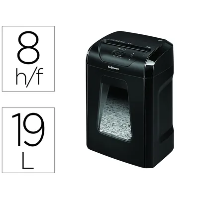 FELLOWES Destructora de Documentos Fellowes 12C Capacidad 8H Seguridad P4 Grapas Clips y Tarjetas Papelera 19 L