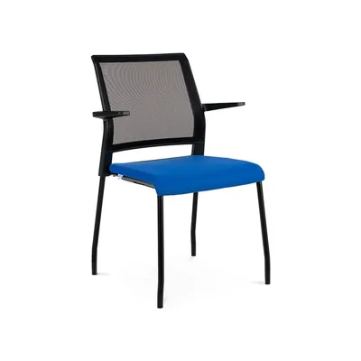 ROCADA Silla Rocada Confidente Brazos Fijos Estructura Metalica Asiento Tela Ignifuga Azul Respaldo Malla
