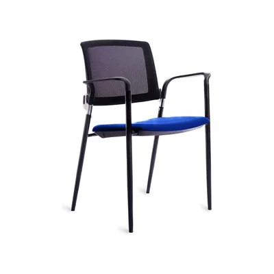 ROCADA Silla Rocada Confidente Brazos Fijos Estructura Metalica Asiento Tela Ignifuga Azul Respaldo Malla