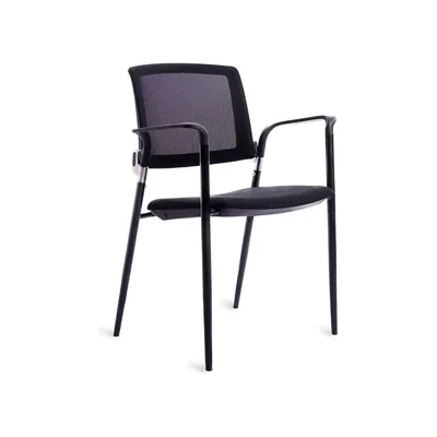 ROCADA Silla Rocada Confidente Brazos Fijos Estructura Metalica Asiento Tela Ignifuga Negro Respaldo Malla