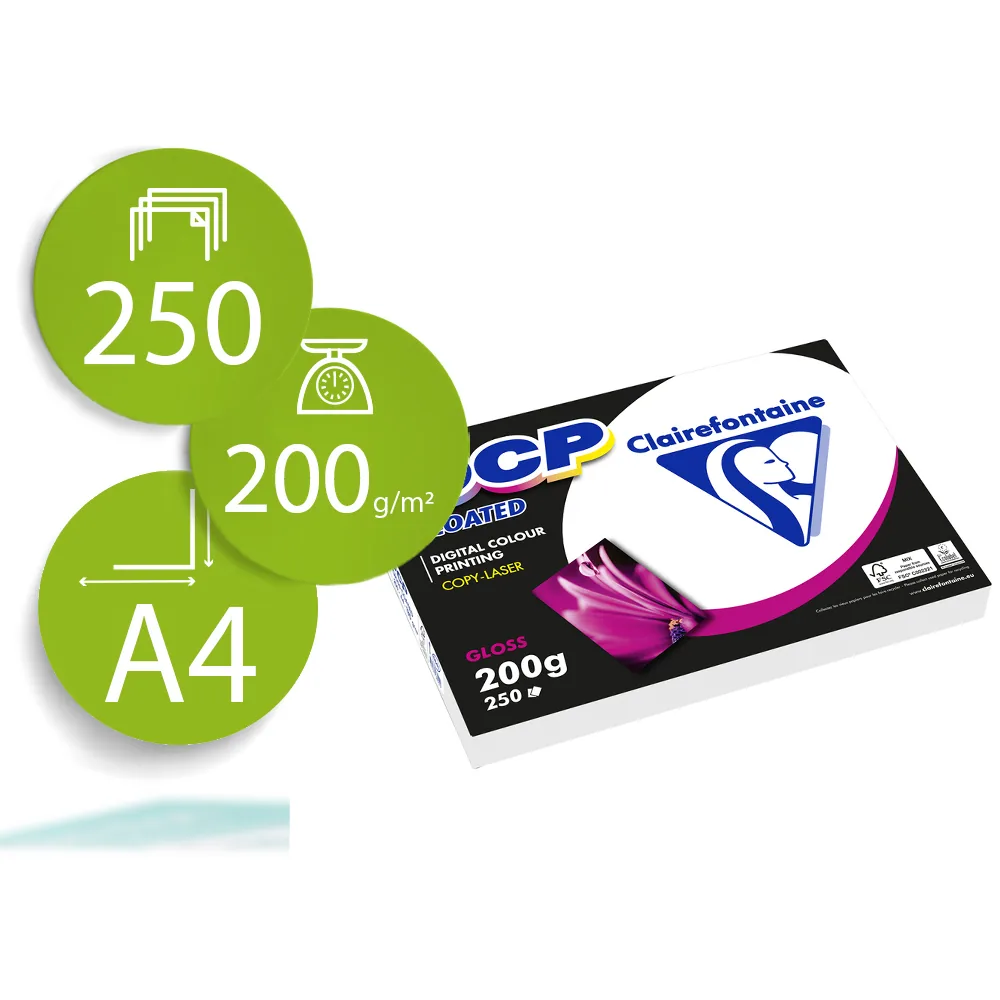 Papel Fotocopiadora Color Dcp Coated Glossy DIN A4 200 Gramos Paquete 250 Hojas