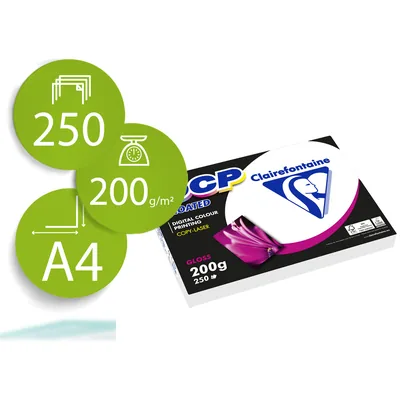 CLAIREFONTAINE Papel Fotocopiadora Color Dcp Coated Glossy DIN A4 200 Gramos Paquete 250 Hojas