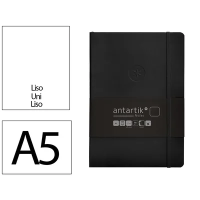 ANTARTIK Cuaderno con Gomilla Antartik Notes Tapa Blanda A5 Hojas Lisas Negro 80 Hojas 80 GR Fsc