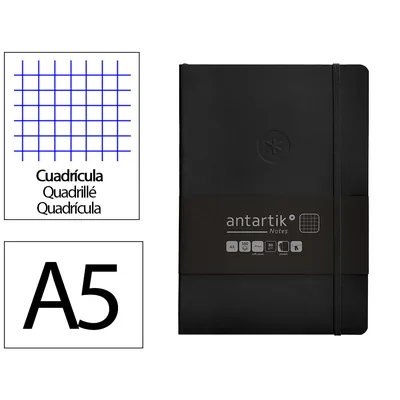 ANTARTIK Cuaderno con Gomilla Antartik Notes Tapa Blanda A5 Hojas Cuadricula Negro 80 Hojas 80 GR Fsc