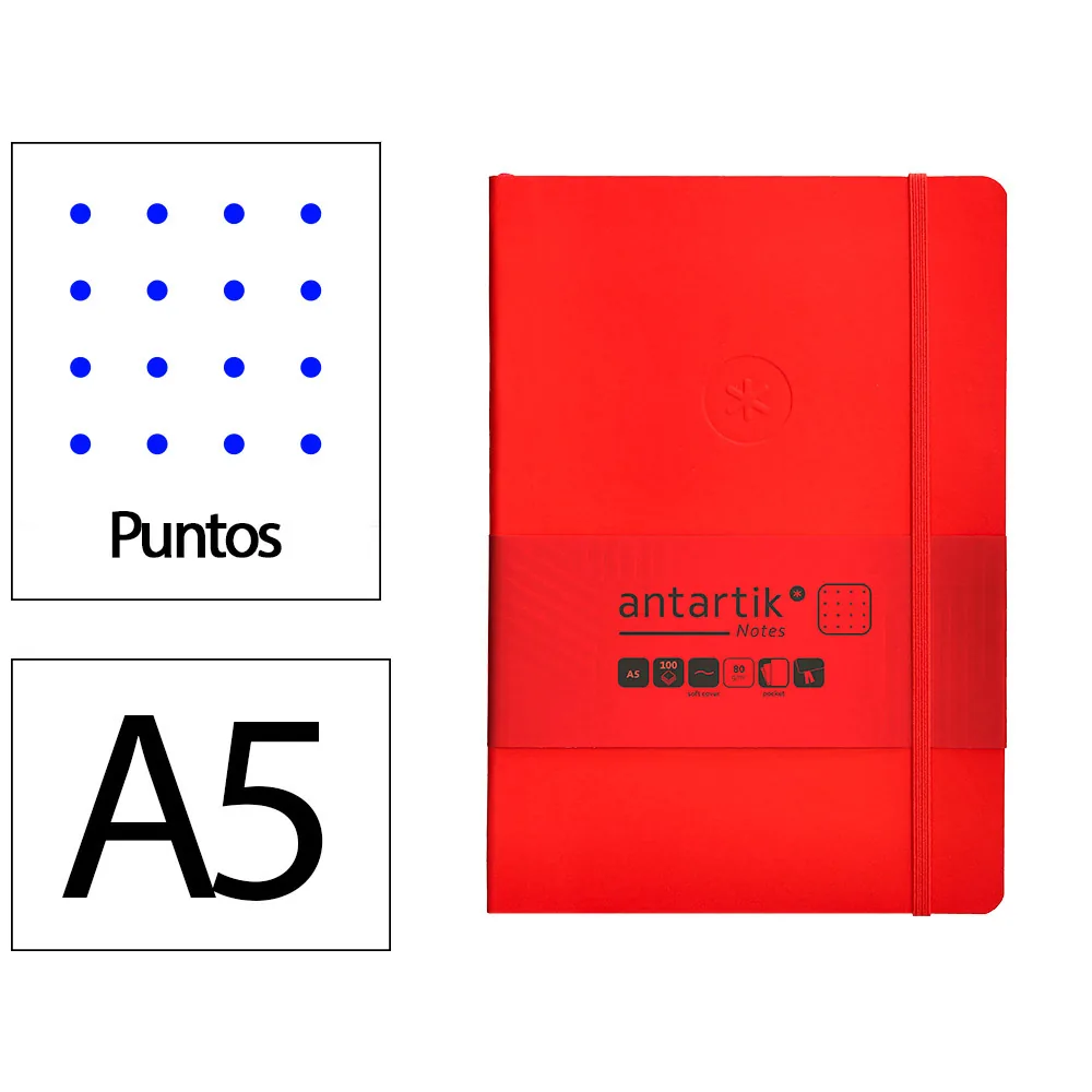 Cuaderno con Gomilla Antartik Notes Tapa Blanda A5 Hojas Puntos Rojo 80 Hojas 80 GR Fsc