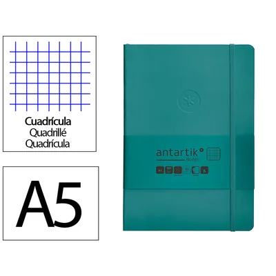 ANTARTIK Cuaderno con Gomilla Antartik Notes Tapa Blanda A5 Hojas Cuadricula Verde Aguamarina 80 Hojas 80 GR Fsc