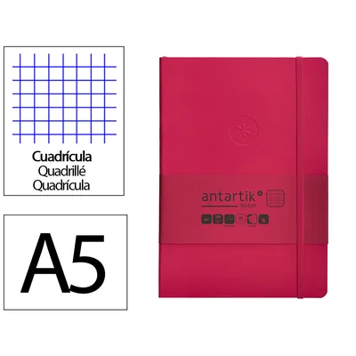 ANTARTIK Cuaderno con Gomilla Antartik Notes Tapa Blanda A5 Hojas Cuadricula Burdeos 80 Hojas 80 GR Fsc