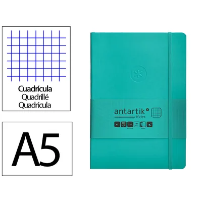 ANTARTIK Cuaderno con Gomilla Antartik Notes Tapa Blanda A5 Hojas Cuadricula Turquesa 80 Hojas 80 GR Fsc