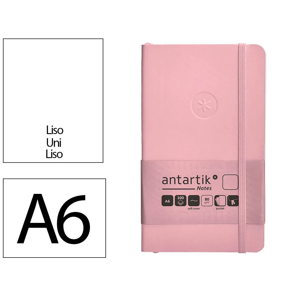 Cuaderno con Gomilla Antartik Notes Tapa Blanda A6 Hojas Lisas Rosa Pastel 100 Hojas 80 GR Fsc