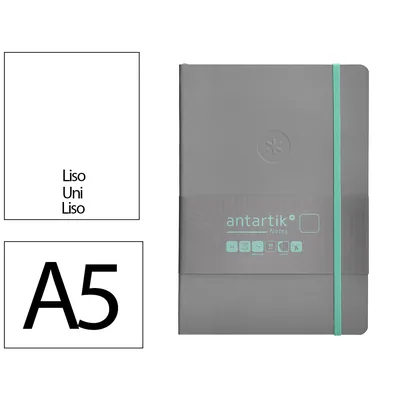 ANTARTIK Cuaderno con Gomilla Antartik Notes Tapa Blanda A5 Hojas Lisas Gris y Turquesa 80 Hojas 80 GR Fsc