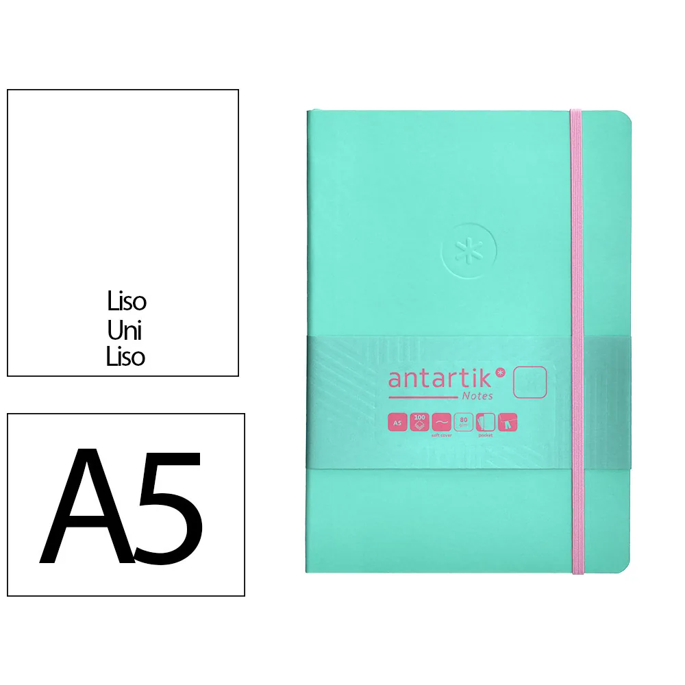 Cuaderno con Gomilla Antartik Notes Tapa Blanda A5 Hojas Lisas Rosa y Turquesa 80 Hojas 80 GR Fsc