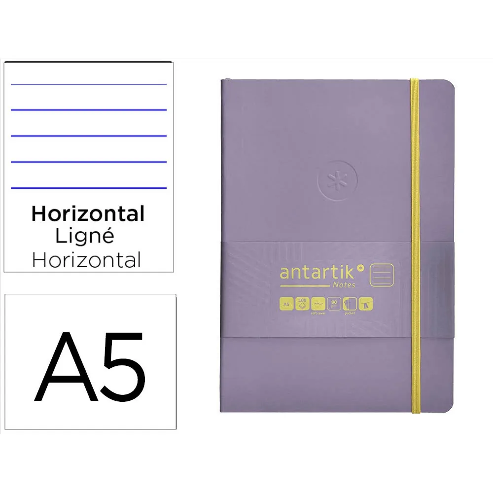 Cuaderno con Gomilla Antartik Notes Tapa Blanda A5 Hojas Rayas Morado y Amarillo 80 Hojas 80 GR Fsc