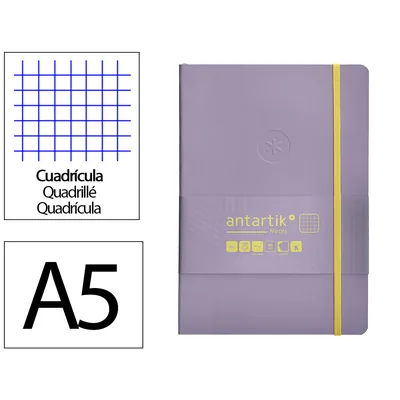 ANTARTIK Cuaderno con Gomilla Antartik Notes Tapa Blanda A5 Hojas Cuadricula Morado y Amarillo 80 Hojas 80 GR Fsc