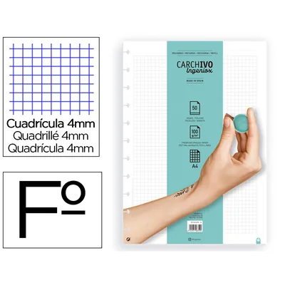 CARCHIVO Recambio Cuaderno Carchivo Ingeniox A4 50 Hojas Cuadricula