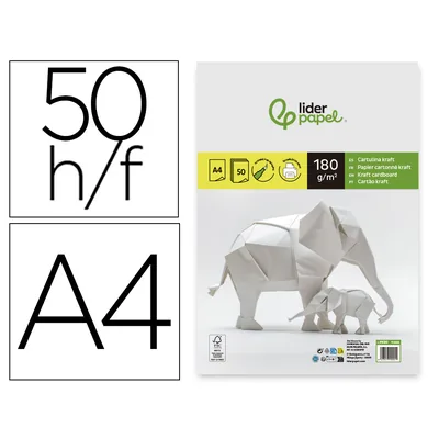 LIDERPAPEL Cartulina Kraft Liderpapel A4 180G/M2 Paquete de 50 Hojas