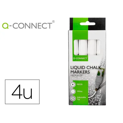 Q-CONNECT Rotulador Q-Connect Tiza Liquida Punta Redonda Trazo 3 MM Caja de 4 Unidades Color Blanco