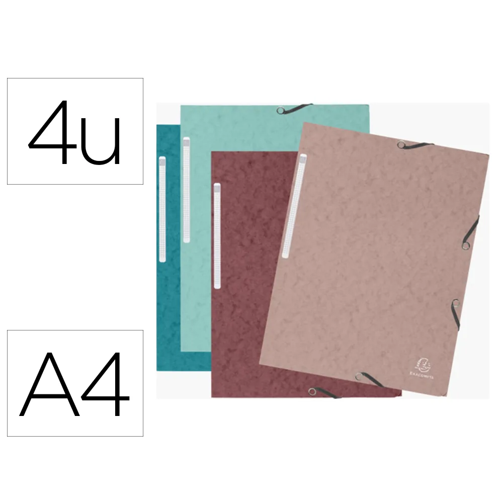 Carpeta Exacompta Skandi Gomas Carton Tres Solapas DIN A4 Lote de 4 Unidades Colores Surtidos
