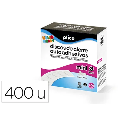 PLICO Disco de Cierre Plico Velcro Autoadhesivo Mini 10 MM Color Blanco Caja de 400 Unidades