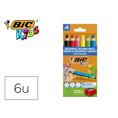 BIC Lapices de Colores Bic Multisuperficies Triangulares Mina Borrable Caja de 6 Unidades Colores Surtidos +