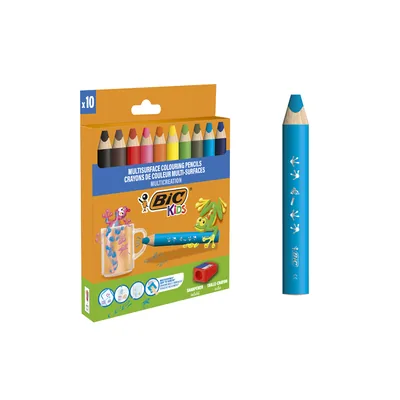 BIC Lapices de Colores Bic Multisuperficies Triangulares Mina Borrable Caja de 10 Unidades Colores Surtidos +
