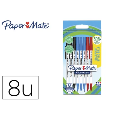 PLA Boligrafo Paper Mate Kilometrico Punta 1 MM Plastico Reciclado 80% Blister de 3 Negros / 3