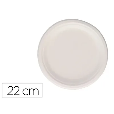 BUNZL Plato Fibra Caña Azucar Bunzl Biodegradable 22 CM Diametro Color Blanco Paquete de 50 Unidades