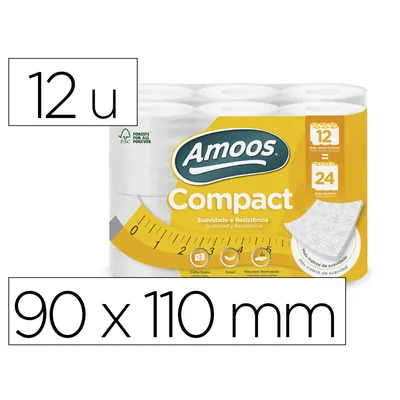 AMOOS Papel Higienico Amoos 2 Capas 110 MM Diametro X 90 MM Alto 30 GR/M2 Paquete de 12 Rollos