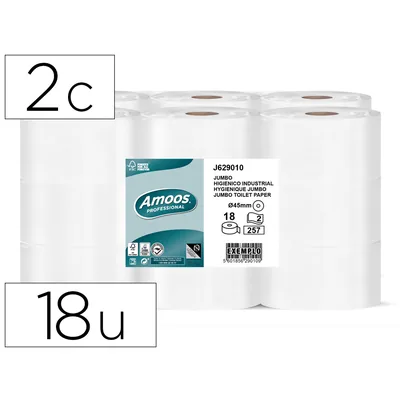 AMOOS Papel Higienico Amoos Jumbo Industrial 2 Capas 30G/M2 Paquete de 18 Rollos