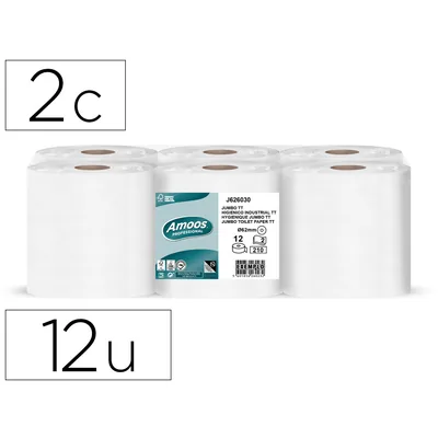 AMOOS Papel Higienico Amoos Jumbo Industrial 2 Capas 30G/M2 Paquete de 12 Rollos