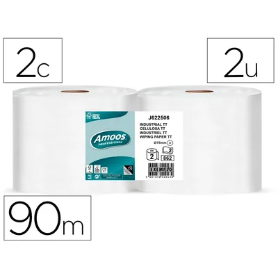 AMOOS Papel Secamanos Amoos Industrial 2 Capas 32G/M2 Paquete de 2 Rollos