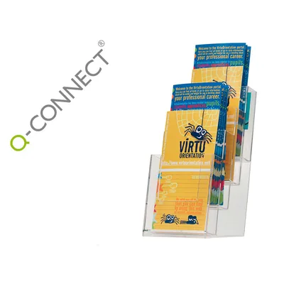Q-CONNECT Expositor Sobremesa Q-Connect Metacrilato 1/3 DIN A4 para Tripticos 4 Compartimentos 110X155X265 MM