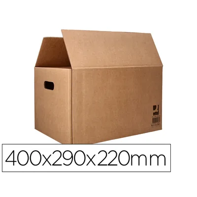 Q-CONNECT Caja para Embalar Q-Connect Americana con Asas Carton Reciclado Canal Simple 5 MM Color Kraft 400X290X220 MM