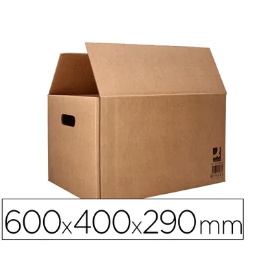Q-CONNECT Caja para Embalar Q-Connect Americana con Asas Carton Reciclado Canal Simple 5 MM Color Kraft 600X400X290 MM