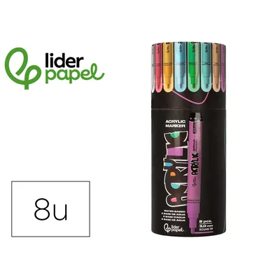 3M Rotulador Liderpapel Acrylic Base Agua Todo Tipo de Superficie Punta Redonda 3MM Caja de 8 Unidades Colores Pastel