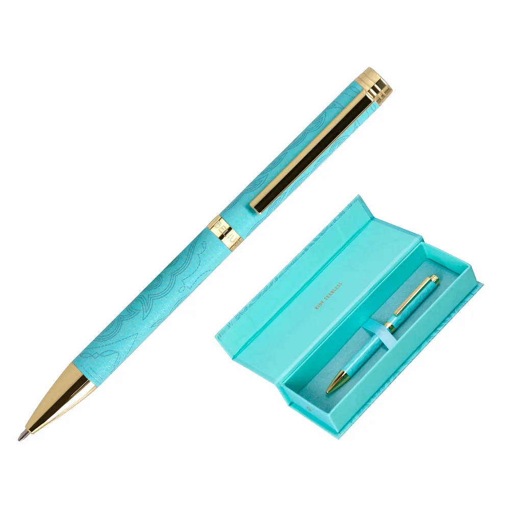 Boligrafo Belius Wild West Aluminio Color Turquesa Dorado Tinta Color Azul Caja de Diseño