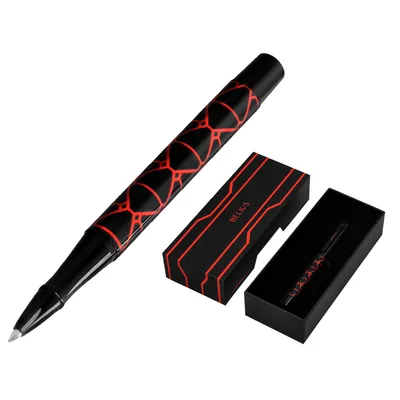 BELIUS Boligrafo Belius Legacy Aluminio Diseño Triangulo Rojo Cuerpo Negro Tinta Color Azul Caja de Diseño