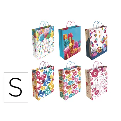 BASIKA Bolsa para Regalo Basika Papel Estucado 160 G Todo Año con Asa Retorcida Tamaño S 24+10X32 CM
