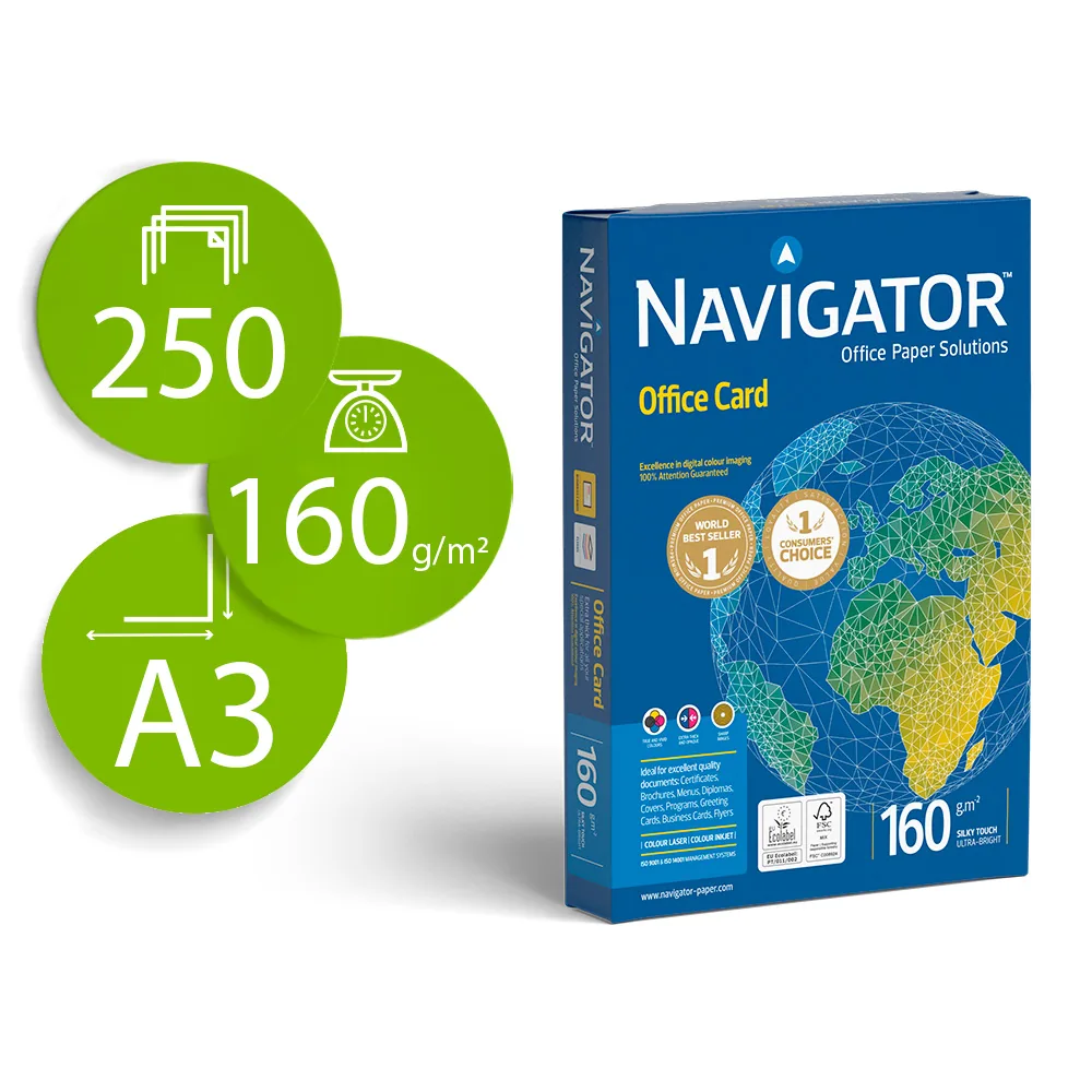 Papel Fotocopiadora Navigator DIN A3 160 Gramos Papel Multiuso Ink-jet y Laser Paquete de 250 Hojas
