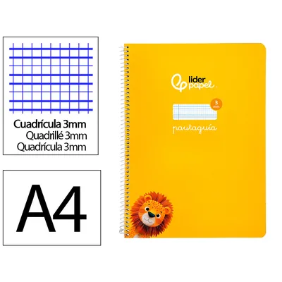 3M Cuaderno Espiral Liderpapel A4 Pautaguia Tapa Blanda 80H 75GR Cuadro Pautado 3MM Color Amarillo