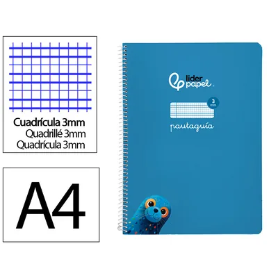 3M Cuaderno Espiral Liderpapel A4 Pautaguia Tapa Blanda 80H 75GR Cuadro Pautado 3MM Color Azul