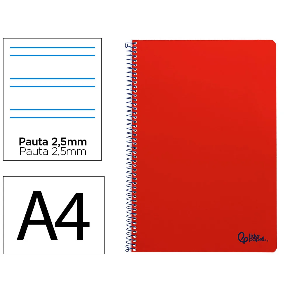 Cuaderno Espiral Liderpapel A4 Smart Tapa Blanda 80H 75GR Pauta 2,5MM con Margen Color Rojo