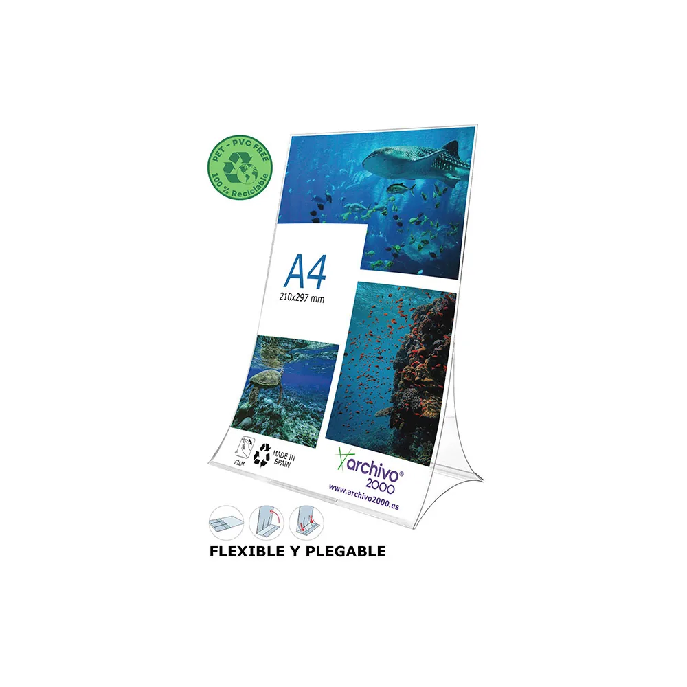 Expositor Sobremesa Archivo 2000 Plegable Pet 100% Reciclable DIN A4 Vertical Transparente 105X210X300 MM
