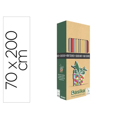 BASIKA Papel de Regalo Basika Kraft Colores Rollo Ancho 70 CM Longitud 2 M Colores Surtidos Gramaje 50 G