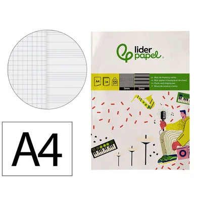 LIDERPAPEL Bloc Musica y Canto Liderpapel Pentagrama Interlineado 2 MM Cuadricula 5MM DIN A4 24 Hojas 100G/M2