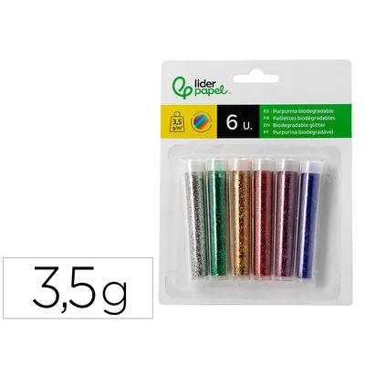 FANTA Purpurina Liderpapel Biodegradable Fantasia Bote 3,5 GR Colores Metalicos Surtidos Blister de 6 Unidades
