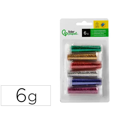 FANTA Purpurina Liderpapel Biodegradable Fantasia Bote 6 GR Colores Metalicos Surtidos Blister de 6 Unidades