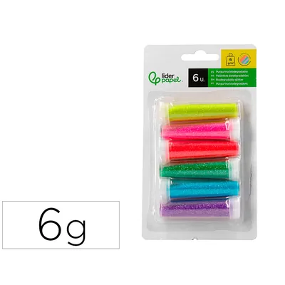 FANTA Purpurina Liderpapel Biodegradable Fantasia Bote 6 GR Colores Metalicos Pastel Surtidos Blister de 6 Unidades