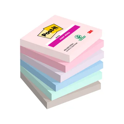 POST-IT Bloc de Notas Adhesivas Quita y Pon Post It Super Sticky Soulful 100% Pefc 76X76 MM Pack de 6 Blocs Colores