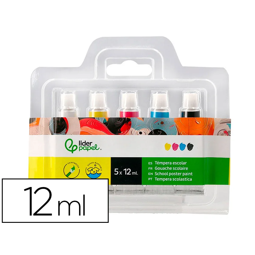 Tempera Liderpapel en Tubo de Aluminio de 12 ML Estuche de 5 Tubos Colores Primarios